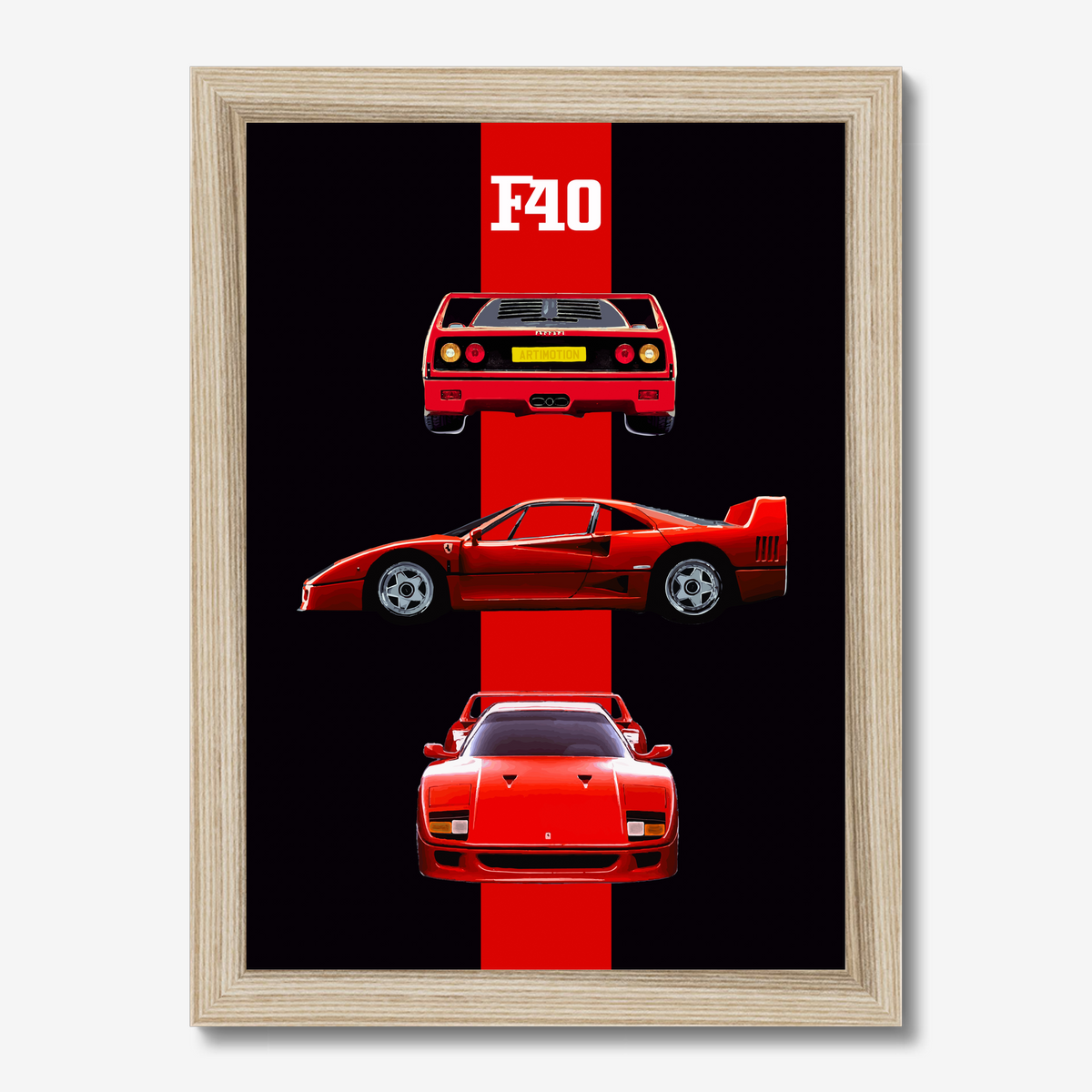 Compact natural-framed Ferrari F40 three-view print