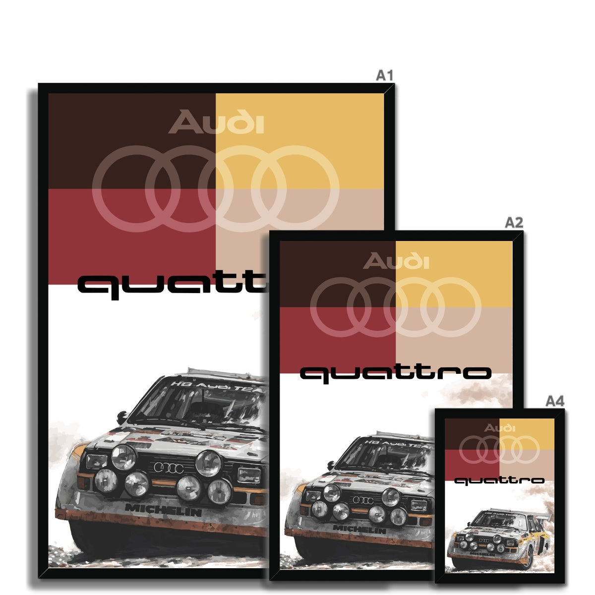 Audi Quattro rally legend all-wheel drive motorsports premium framed art print.