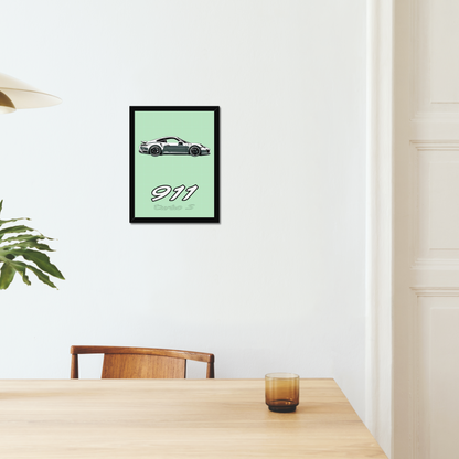 Porsche 911 Turbo S artwork above a dining table