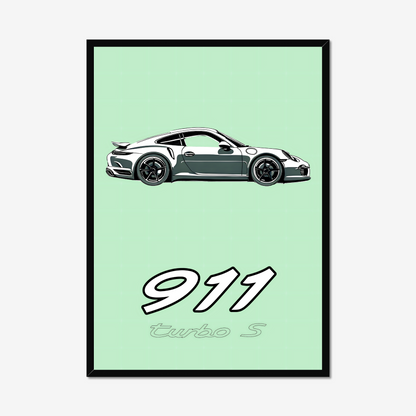Full black-framed Porsche 911 Turbo S portrait
