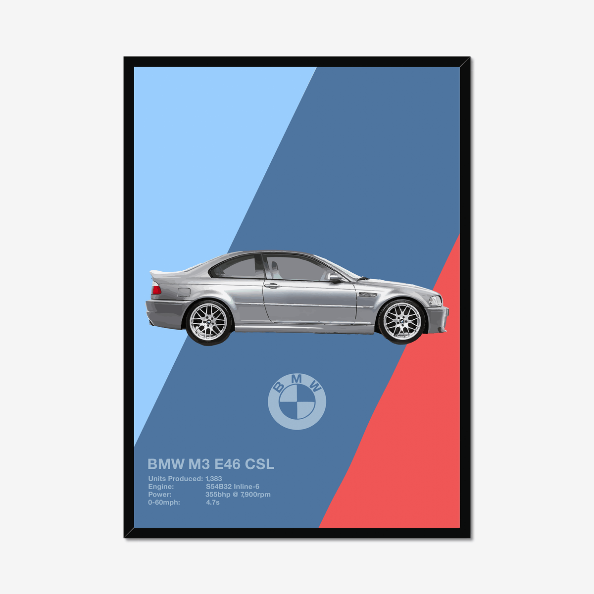 BMW M3 E46 CSL side-profile print in a slim black frame