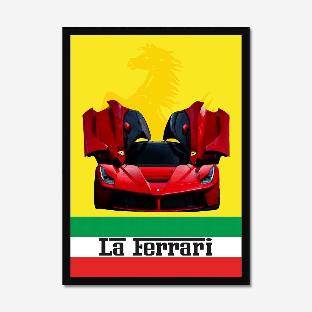 LaFerrari raised-door portrait in a black frame with soft shadow