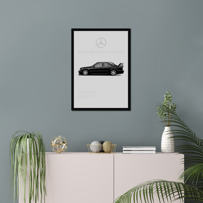 Mercedes 190E Evo II print above plants and a console