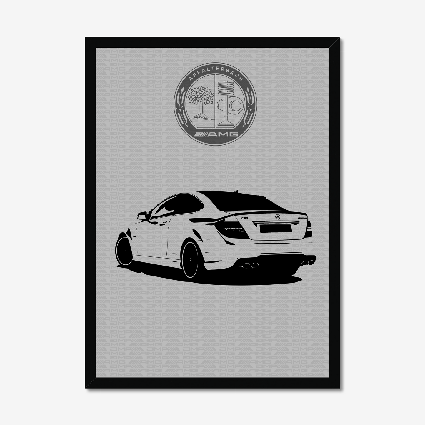 AMG monochrome car print in a slim black frame