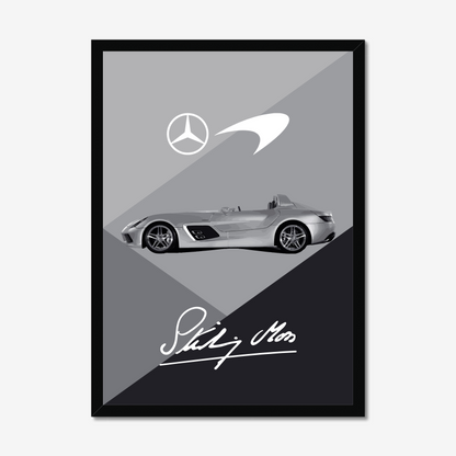 Tall black-framed Mercedes SLR McLaren artwork on white