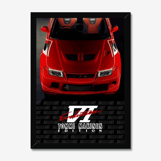 Red Evo VI Tommi Makinen artwork in a black frame
