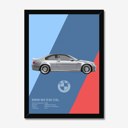Full BMW M3 E46 CSL geometric artwork in a black frame