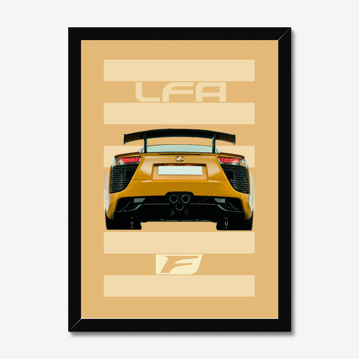 Black-framed gold Lexus LFA rear-view artwork