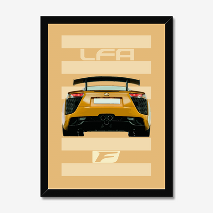 Black-framed gold Lexus LFA rear-view artwork