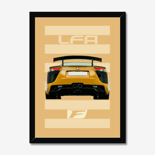 Black-framed gold Lexus LFA rear-view artwork