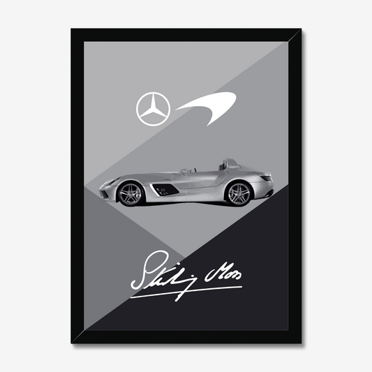Silver Mercedes SLR McLaren profile artwork in a black frame