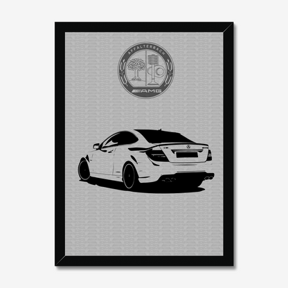 AMG sedan rear-view artwork in a black frame