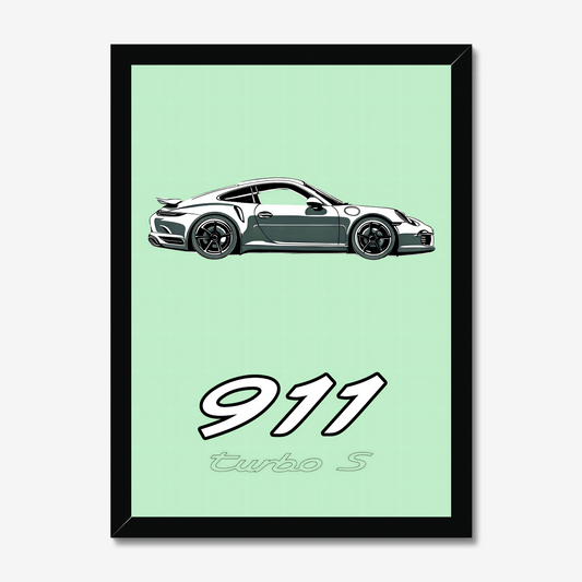 Black-framed Porsche 911 Turbo S mint-green artwork