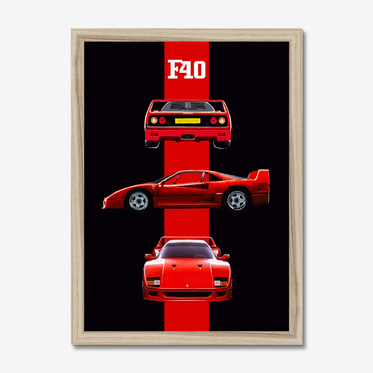 Natural-framed Ferrari F40 portrait with a subtle right shadow