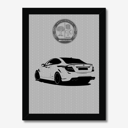 AMG sedan rear three-quarter portrait in a deep black frame