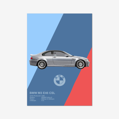Unframed BMW M3 E46 CSL geometric portrait print