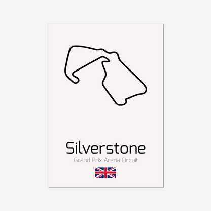 Minimal Silverstone circuit layout on a portrait print
