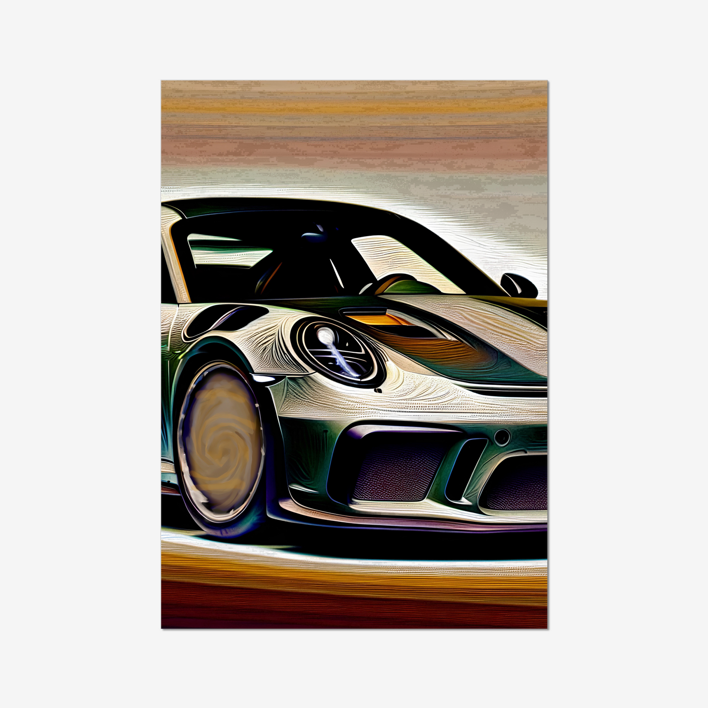 Large unframed Porsche 911 abstract artwork