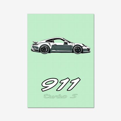 Unframed Porsche 911 Turbo S mint-green portrait