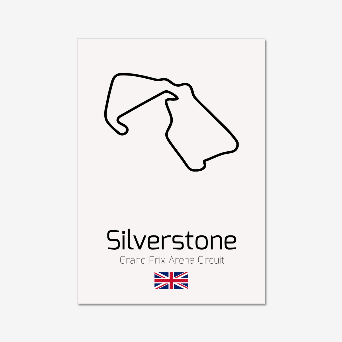 Silverstone circuit art featuring its black track outline