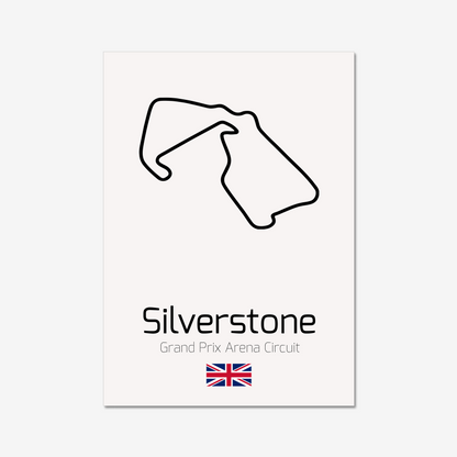 Silverstone circuit art featuring its black track outline