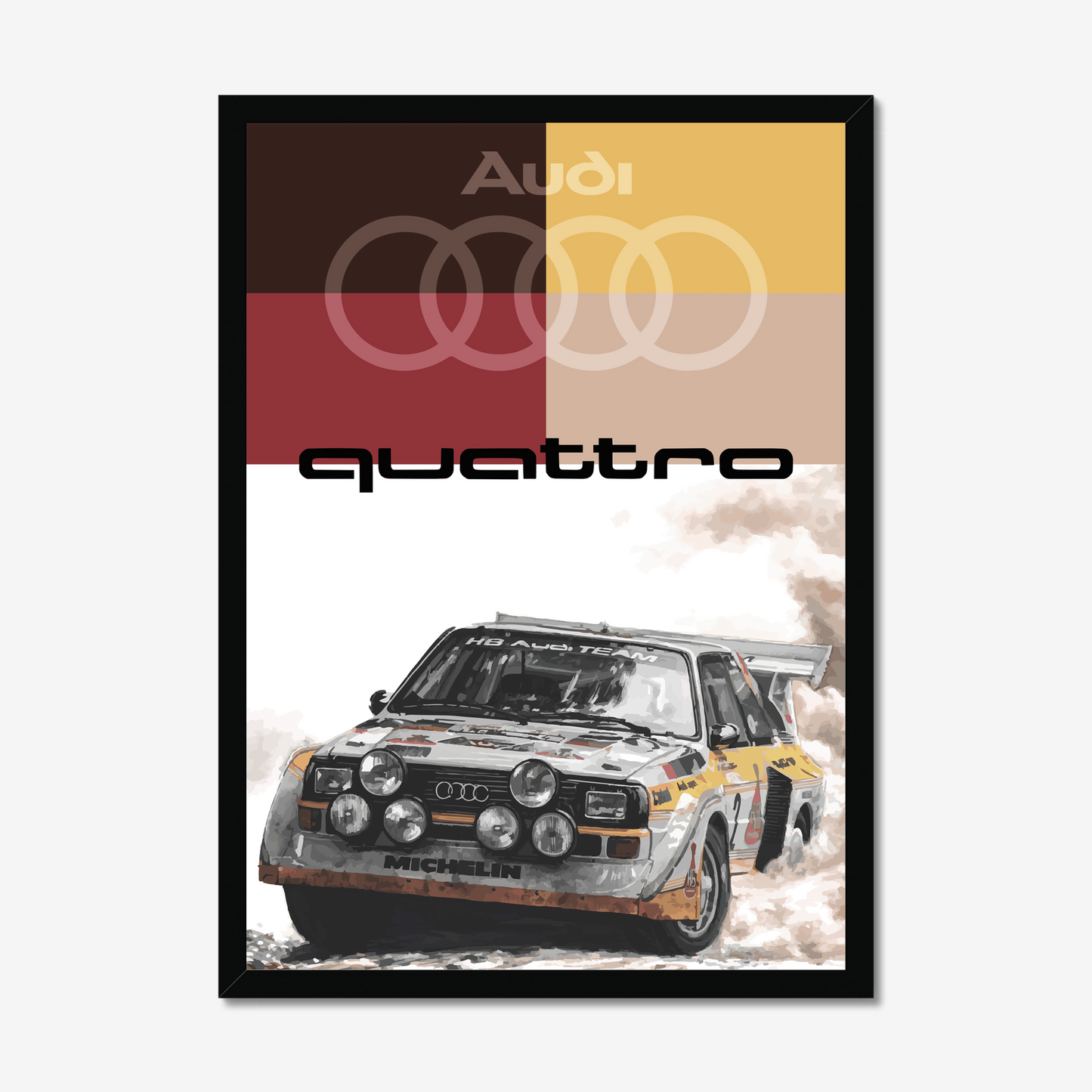 Audi Quattro rally legend all-wheel drive motorsports premium framed art print.