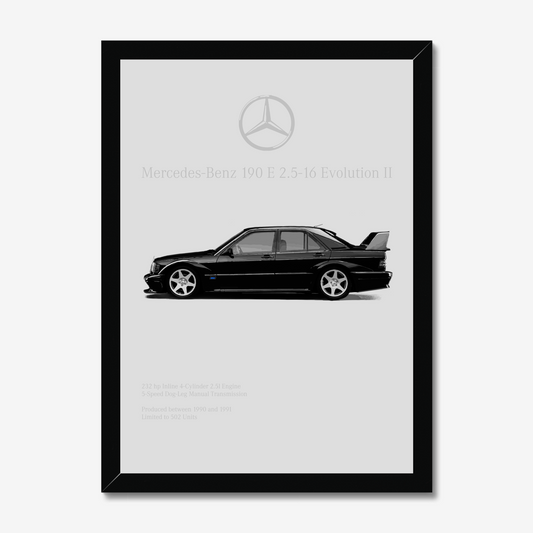 Mercedes-Benz 190 E Evolution 2 2.5-16 framed wall art. Mercedes EVO 2. Cosworth.