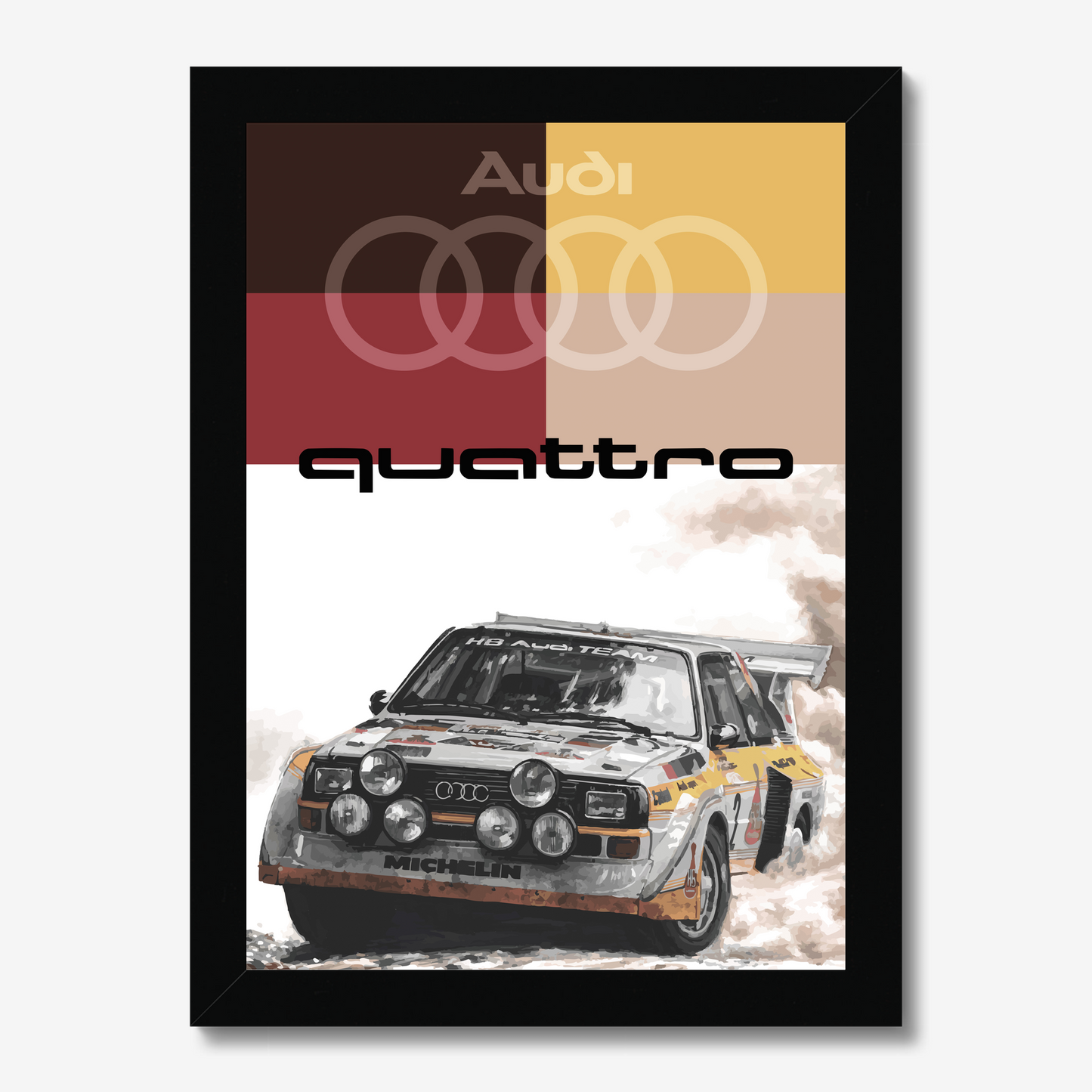 Audi Quattro rally legend all-wheel drive motorsports premium framed art print.